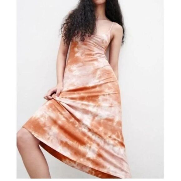 ZARA Womens Small Tie Dye Sleeveless Midi Knit Dress Spaghetti Straps Boho - Picture 3 of 8